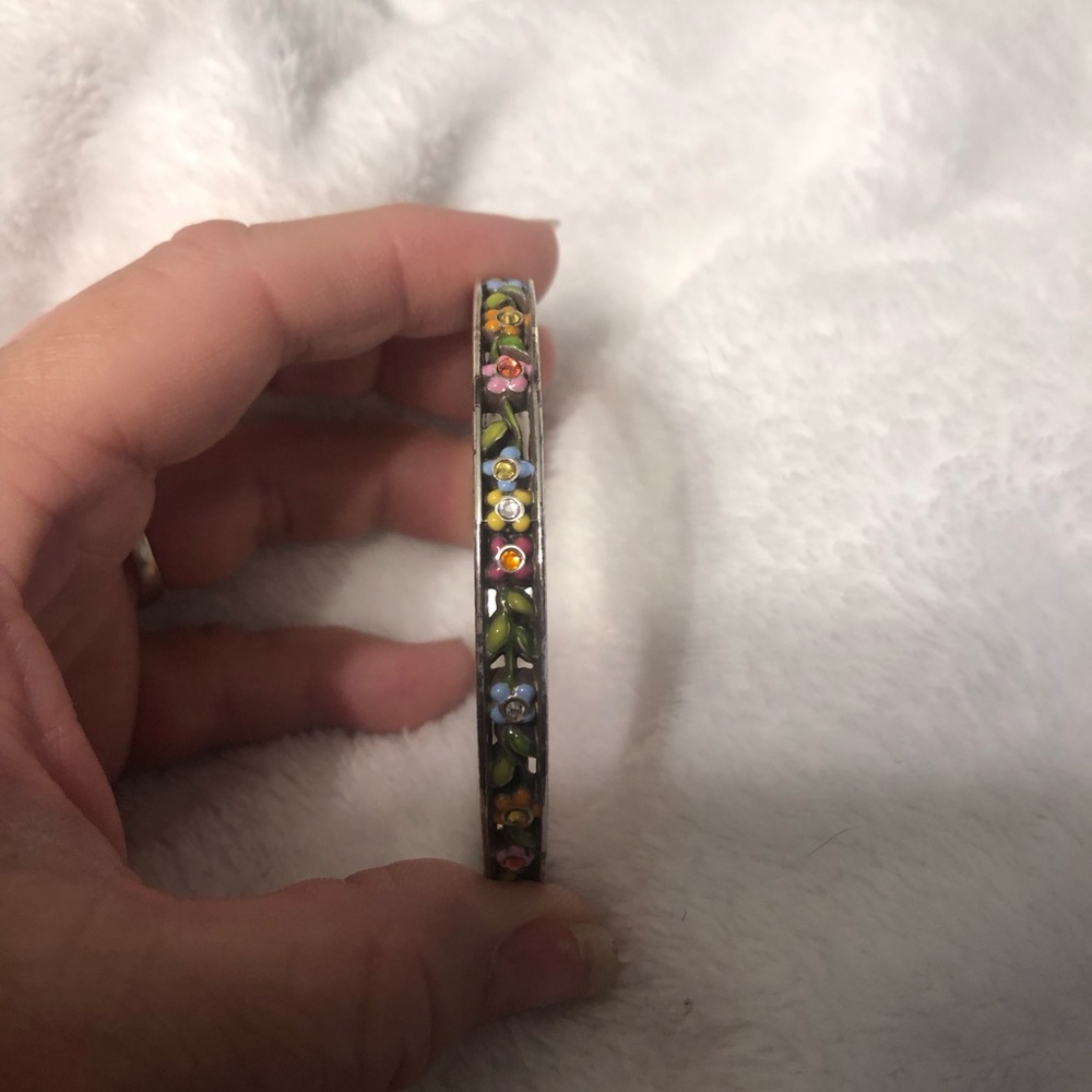 Brighton Silver Floral Enamel Bangle with Pink, Blue, Yellow and Green Flowers